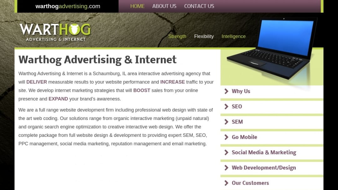Screenshot of Warthog Advertising & Internet, Inc.'s Website