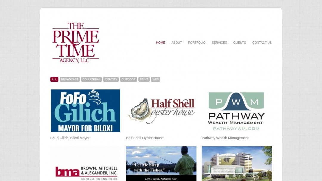 Screenshot of The Prime Time Agency's Website