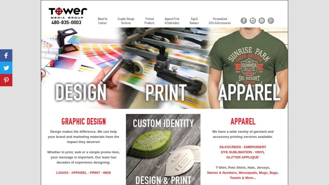 Screenshot of Tower Printing & Design's Website