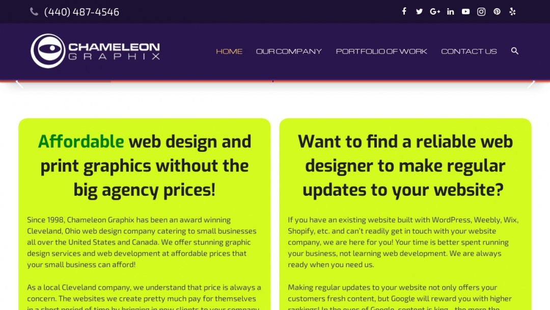 Screenshot of Chameleon Graphix Web Design's Website