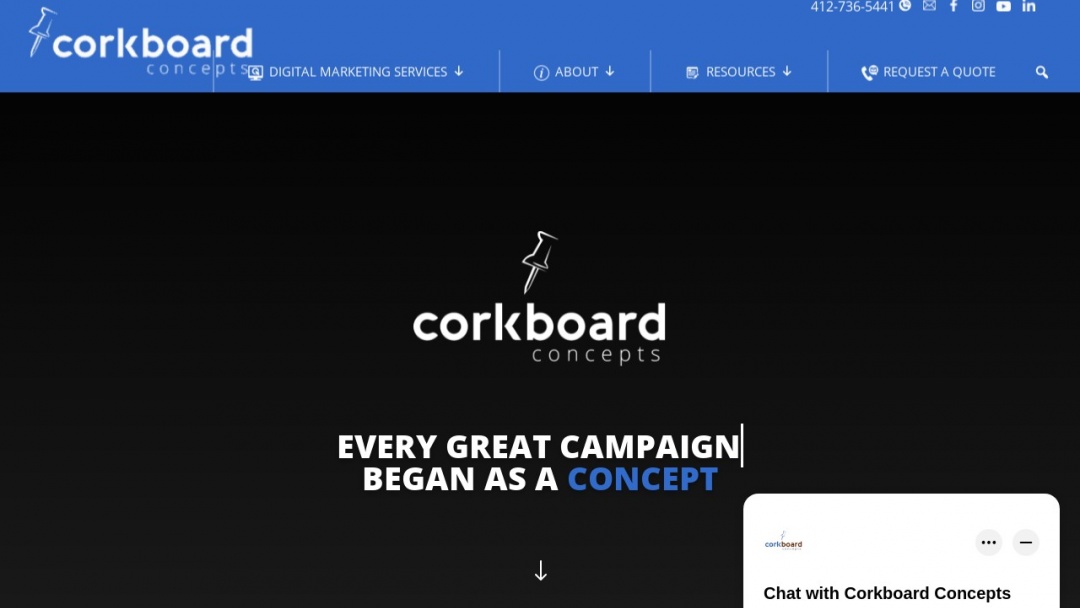 Screenshot of Corkboard Concepts's Website