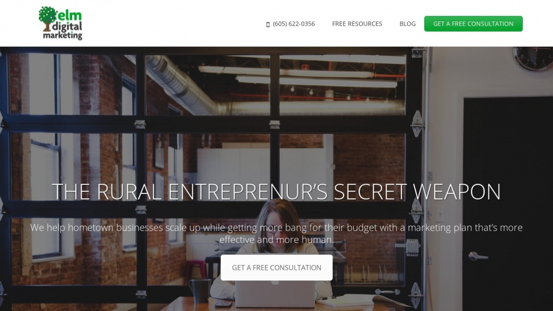Screenshot of Elm Digital Marketing's Website