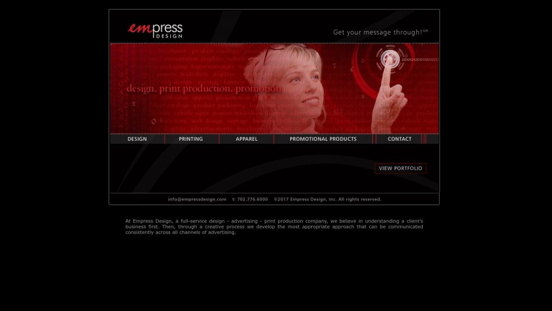 Screenshot of Empress Design, Inc.'s Website