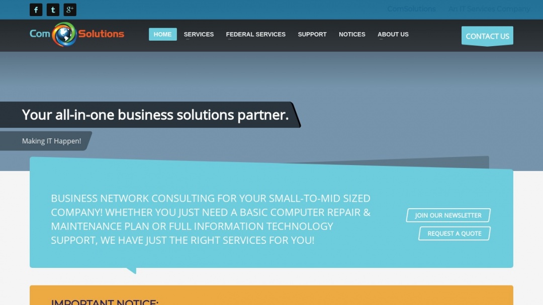 Screenshot of ComSolutions-Technical Services's Website