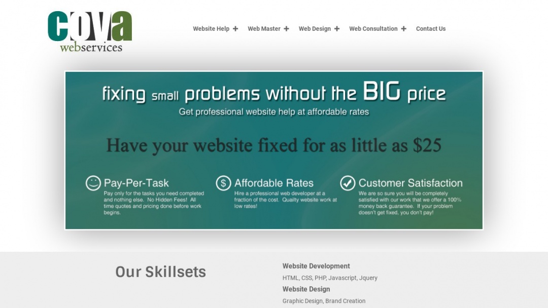 Screenshot of COVA Services Inc's Website