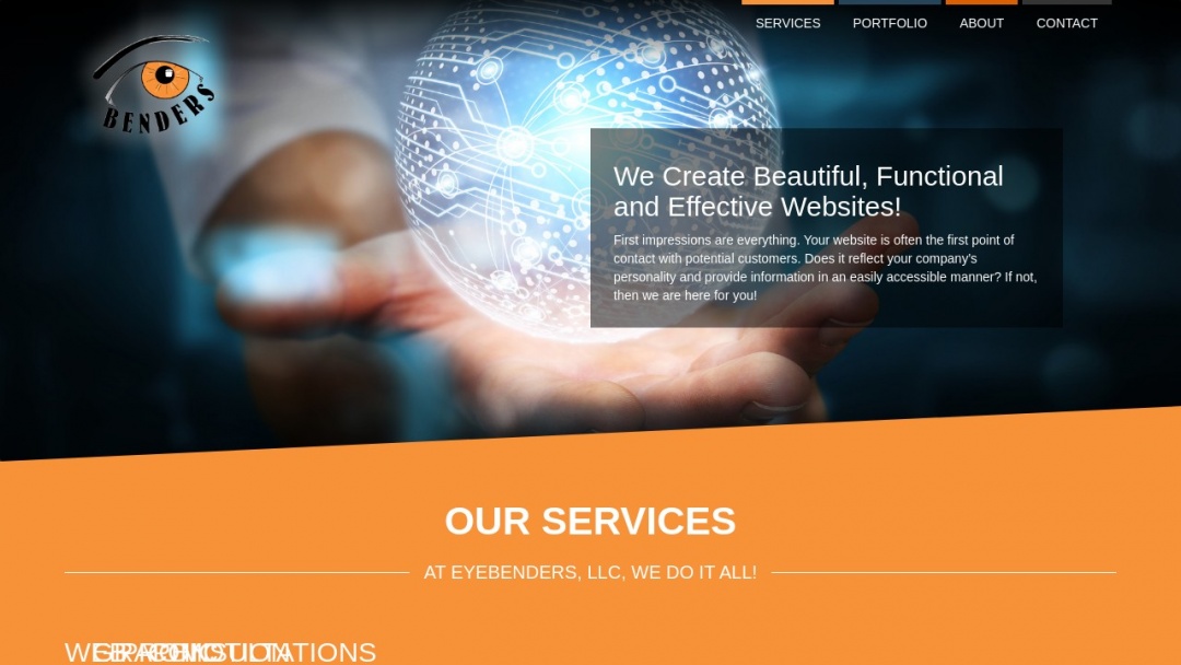Screenshot of EyeBenders, LLC's Website