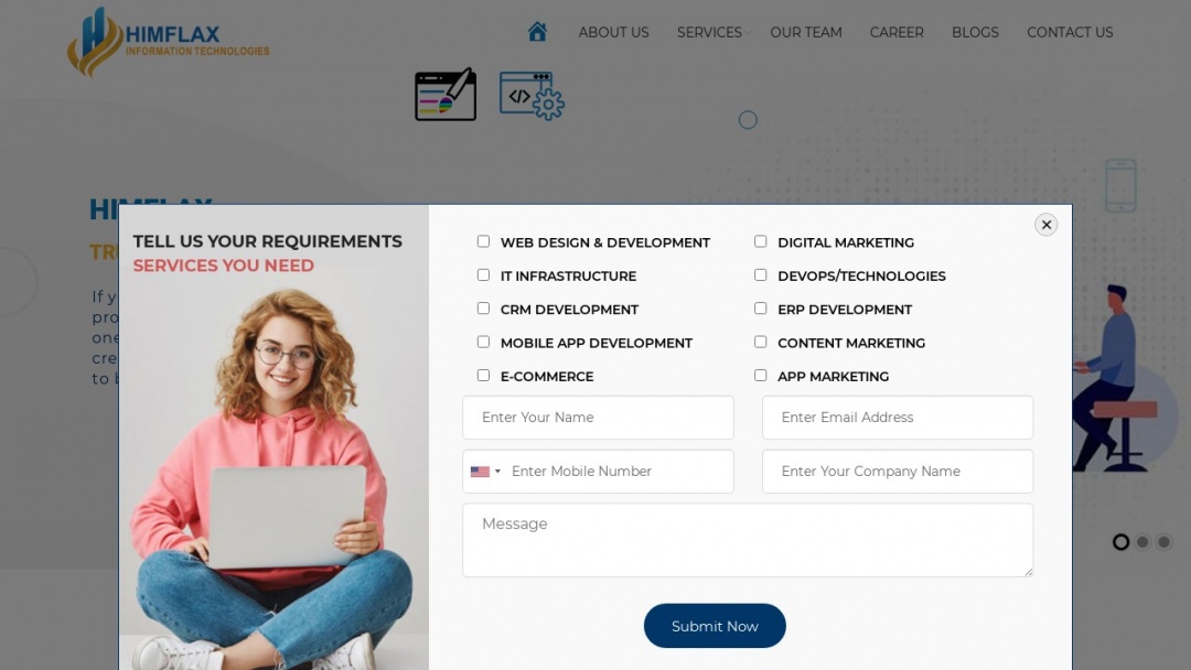 Screenshot of HimFlax Information Technologies's Website