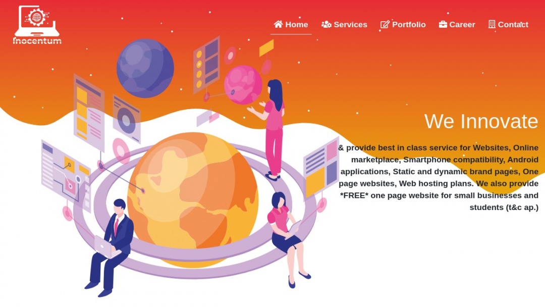 Screenshot of Inocentum Technologies's Website