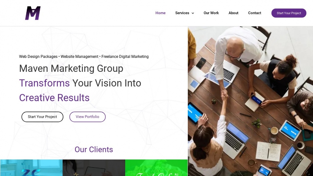 Screenshot of Maven Marketing Group's Website