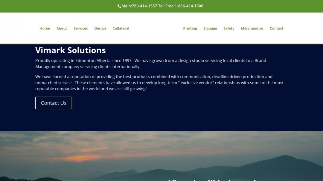 Screenshot of Vimark Solutions's Website