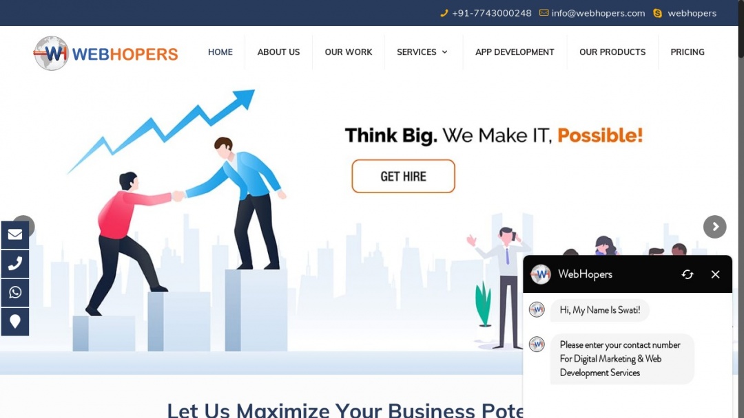 Screenshot of WebHopers Infotech PVT. LTD.'s Website