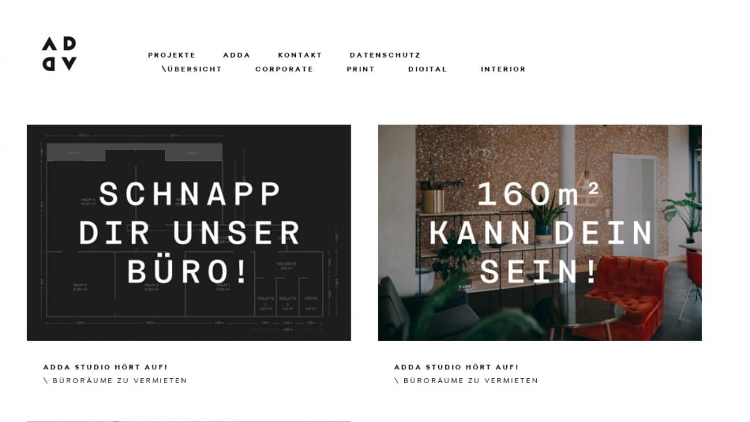 Screenshot of ADDA Studio's Website