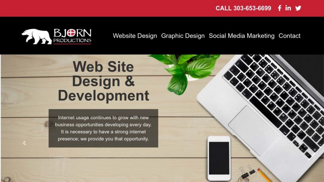 Screenshot of Bjorn Productions Inc.'s Website