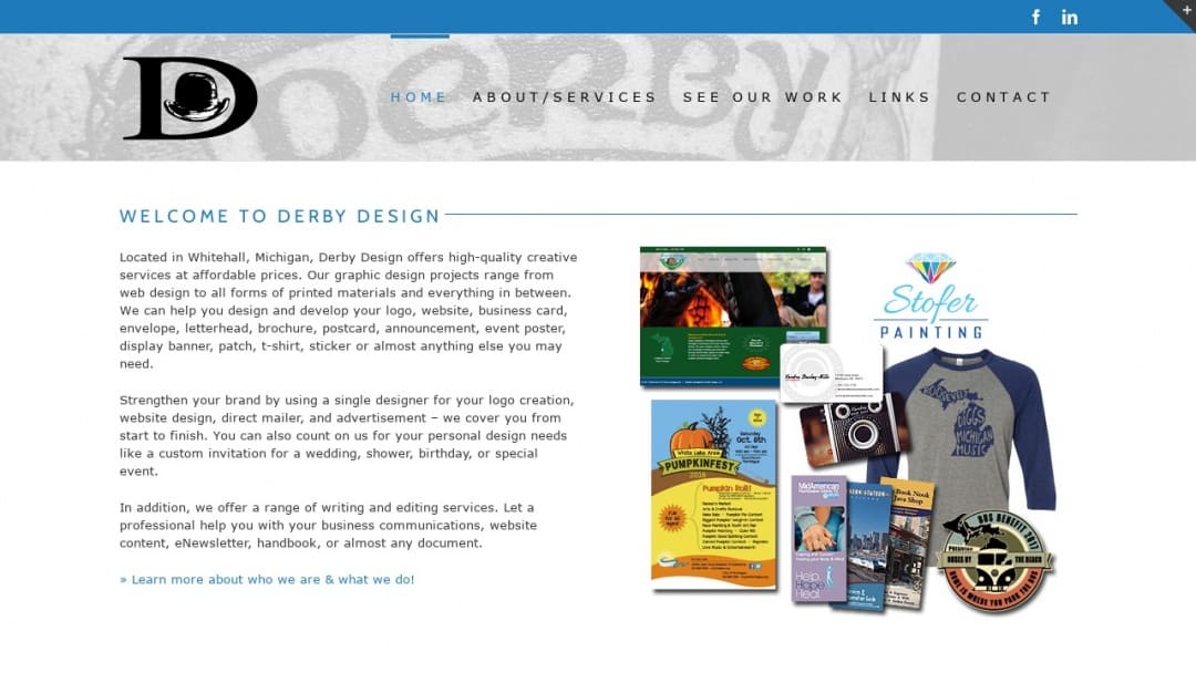 Screenshot of Derby Design LLC's Website