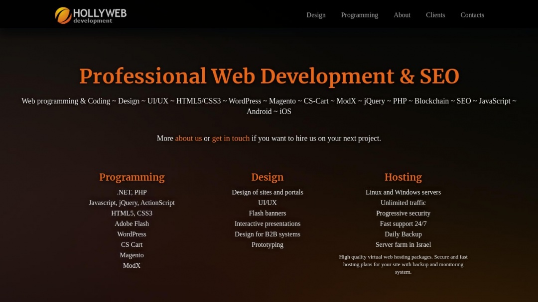 Screenshot of HOLLYWEB Development's Website