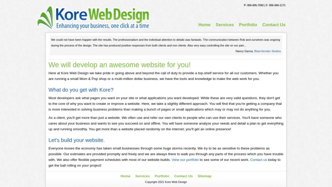 Screenshot of Kore Web Design's Website