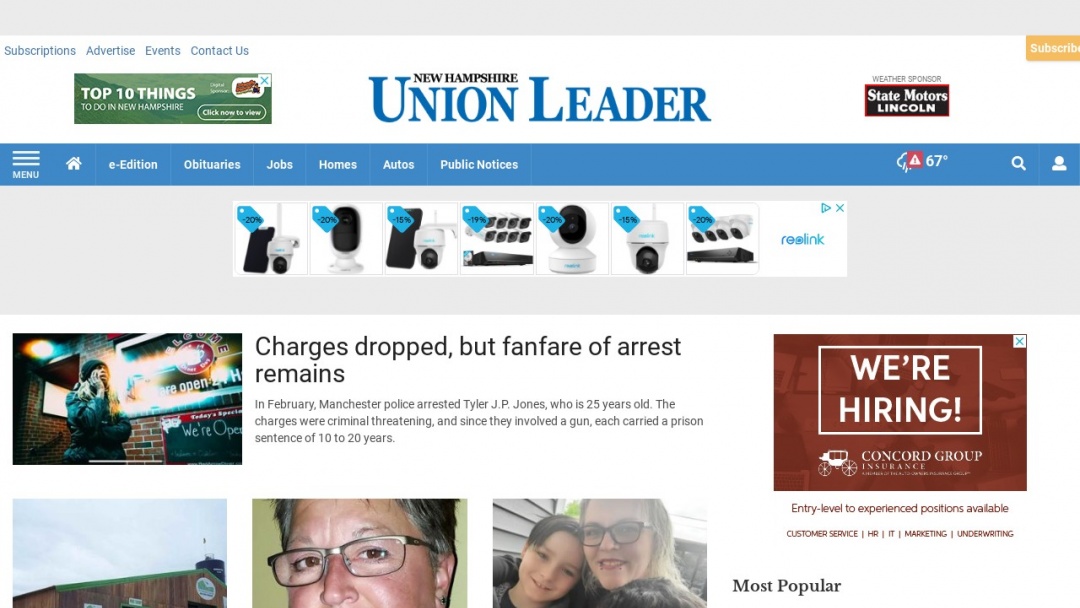 Screenshot of New Hampshire Union Leader's Website