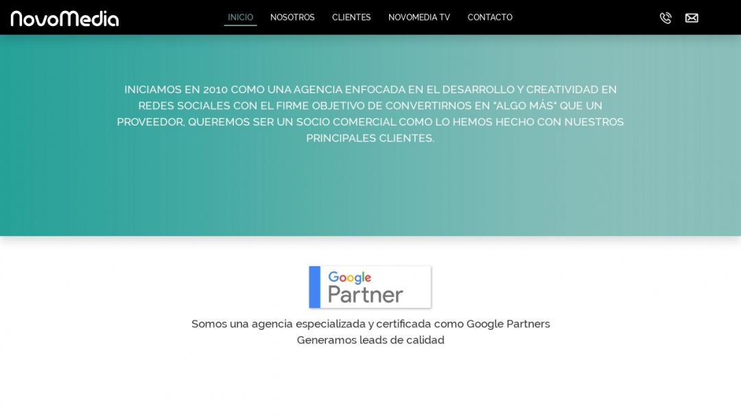 Screenshot of Novo Media's Website