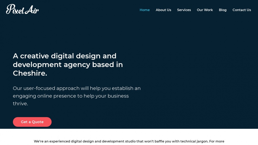 Screenshot of Pixel Air's Website