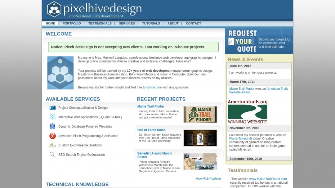 Screenshot of Pixel Hive Design's Website