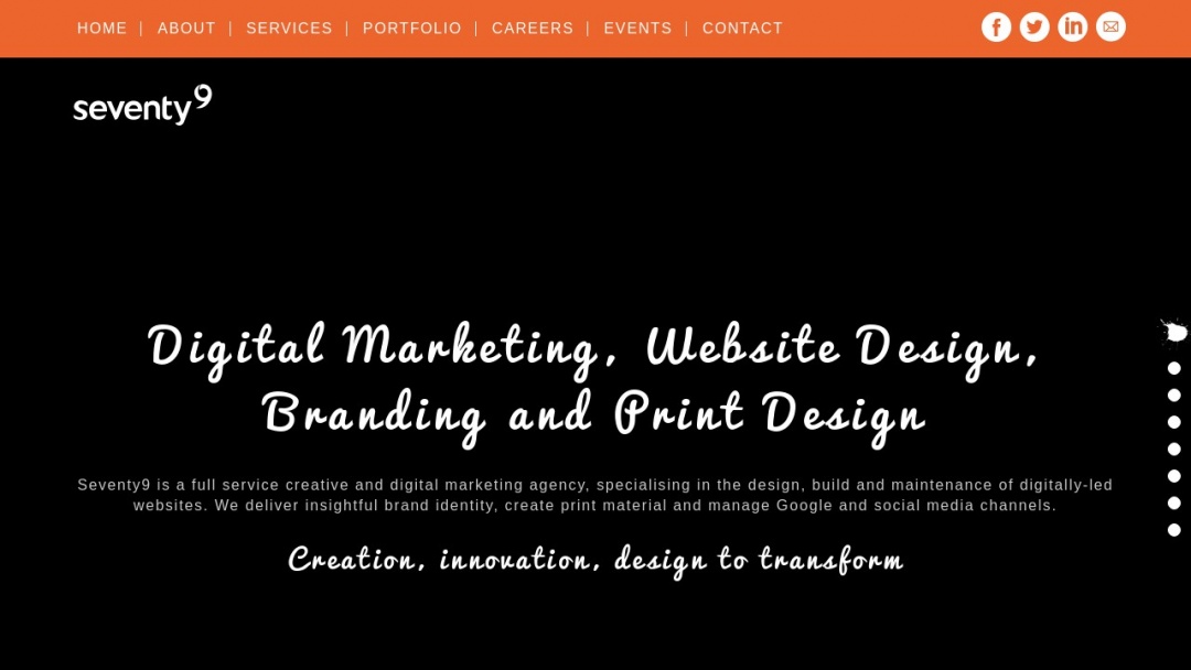 Screenshot of Seventy9's Website