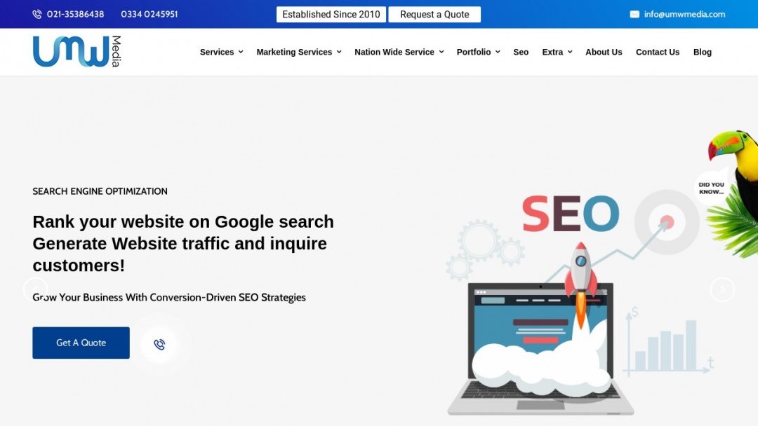 Screenshot of UMW Media's Website