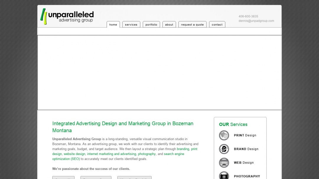Screenshot of Unparalleled Advertising Group's Website