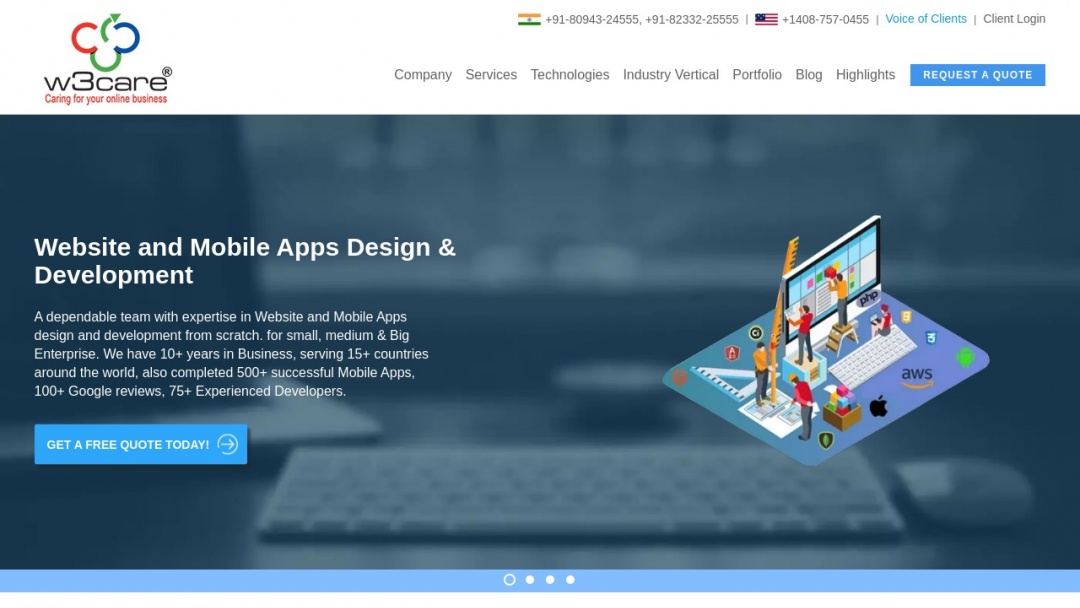 Screenshot of W3care Technologies Pvt. Ltd.'s Website