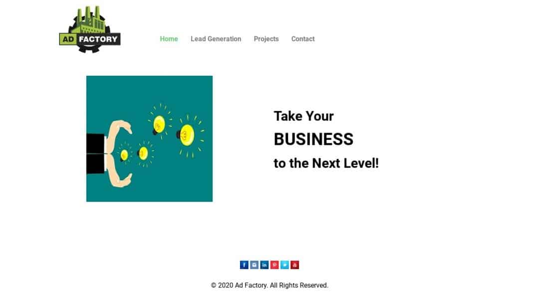 Screenshot of Ad Factory, LLC's Website