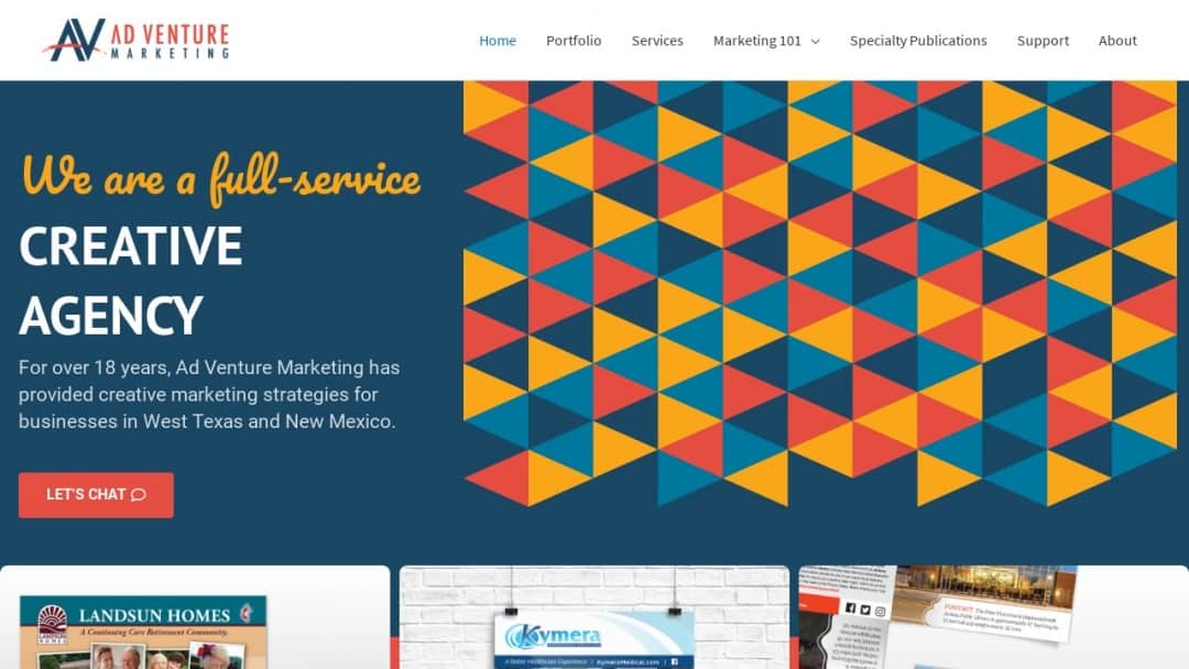 Screenshot of Ad Venture Marketing's Website