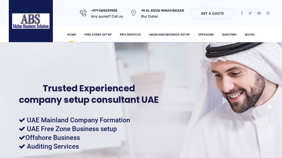 Screenshot of Ajman Business Setup's Website