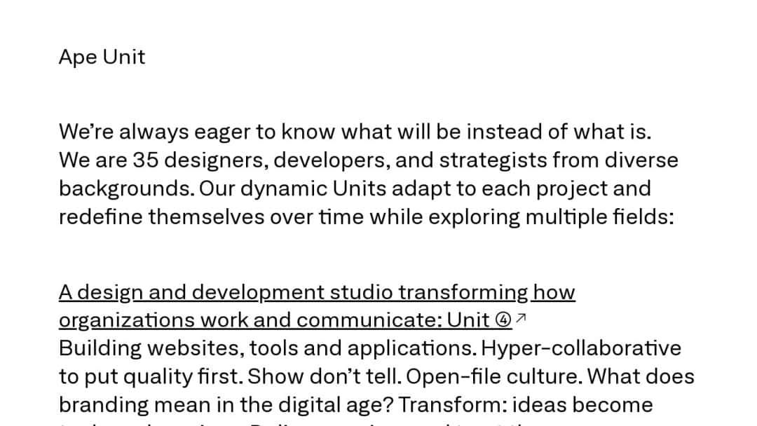 Screenshot of Ape Unit's Website