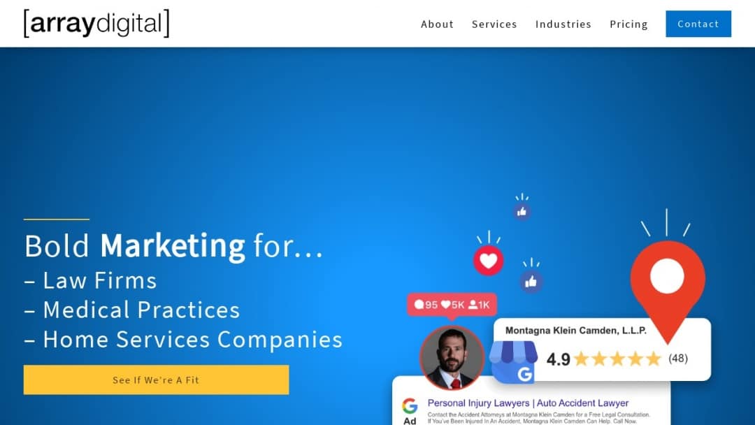 Screenshot of Array Digital's Website