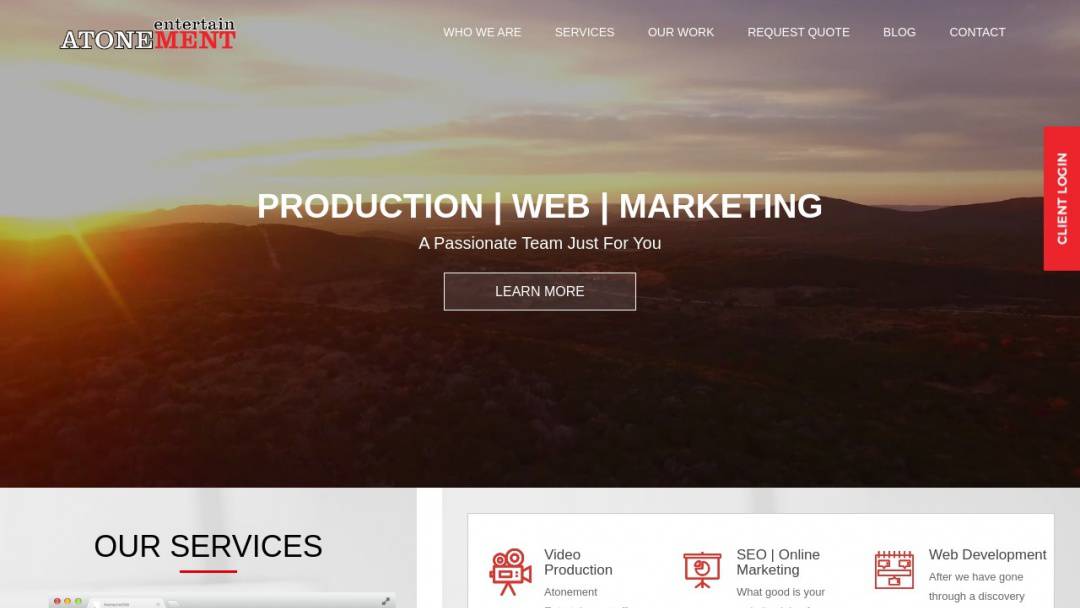 Screenshot of Atonement Entertainment's Website