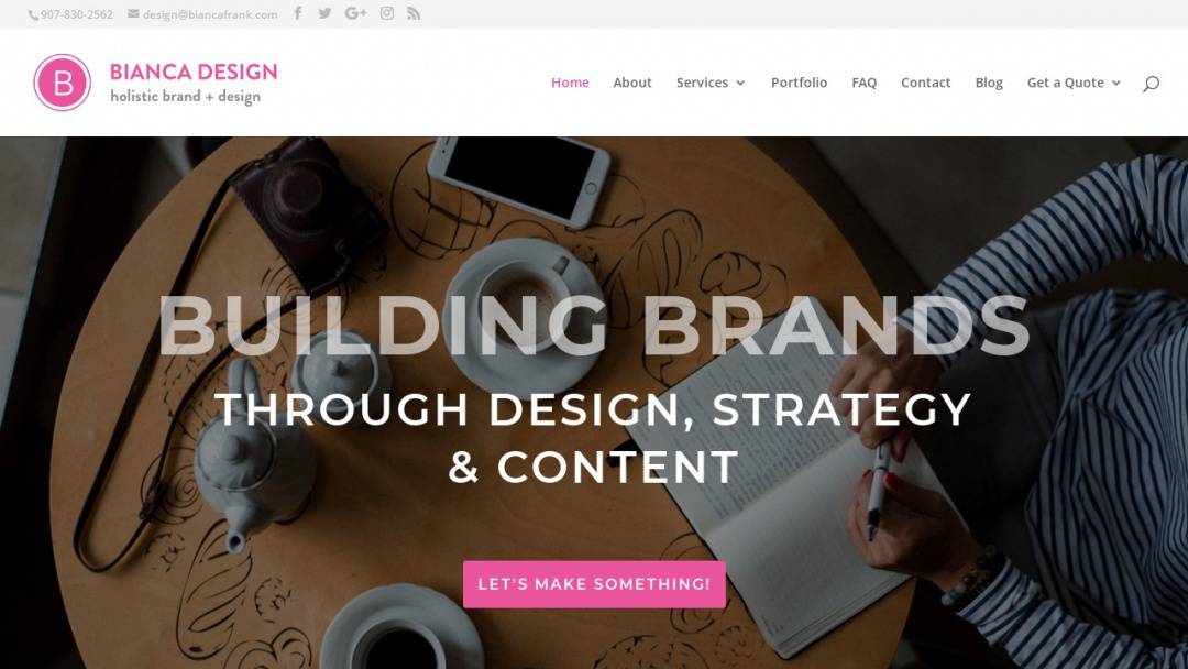 Screenshot of Bianca Frank Design's Website