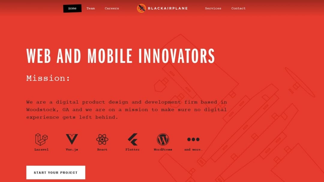 Screenshot of Black Airplane's Website