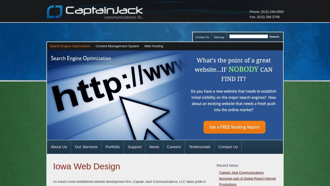 Screenshot of Captain Jack Communications's Website
