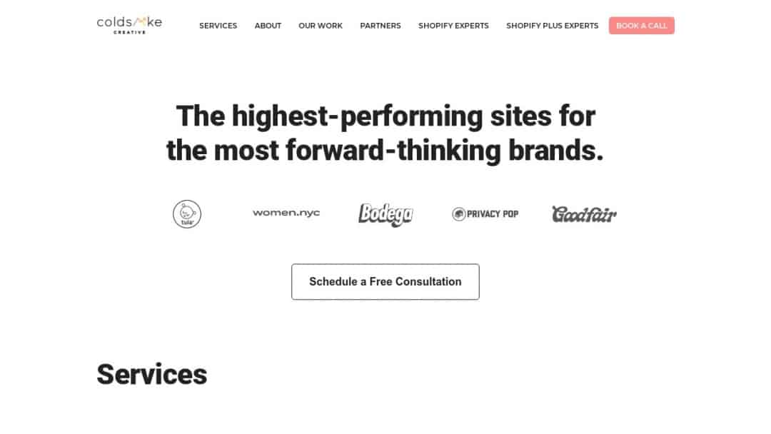 Screenshot of Coldsmoke Creative's Website