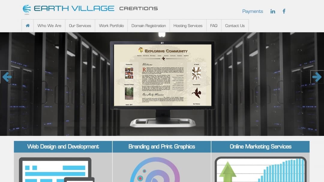 Screenshot of Earth Village Creations's Website
