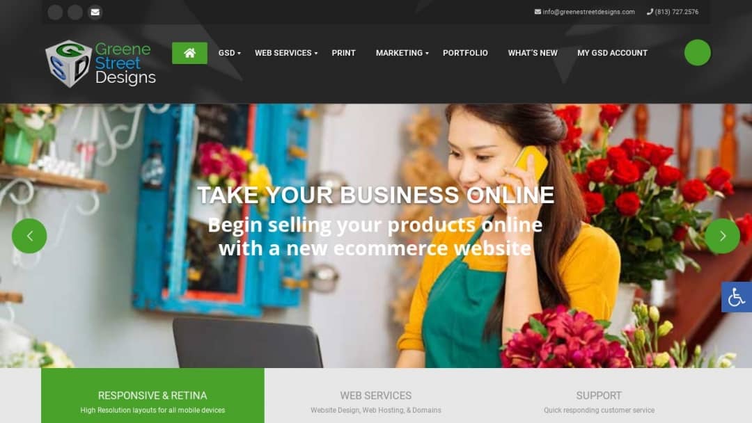 Screenshot of Greene Street Designs, LLC's Website