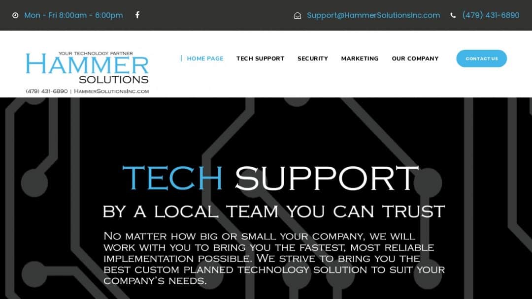 Screenshot of Hammer Solutions Inc.'s Website