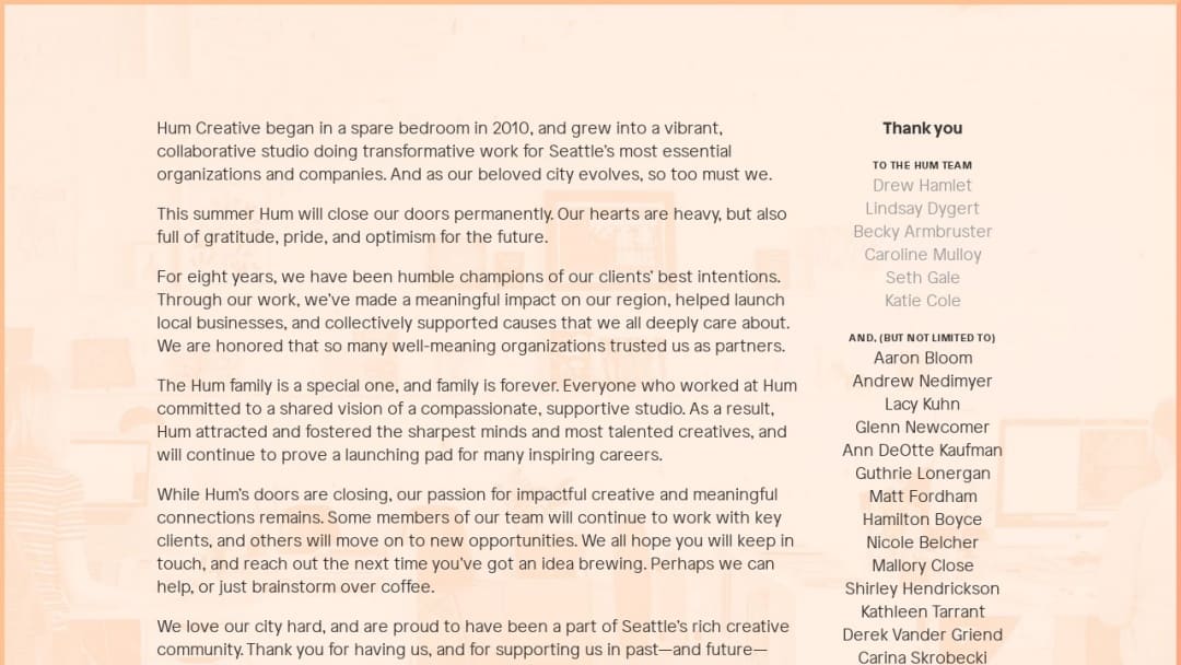 Screenshot of Hum Creative's Website