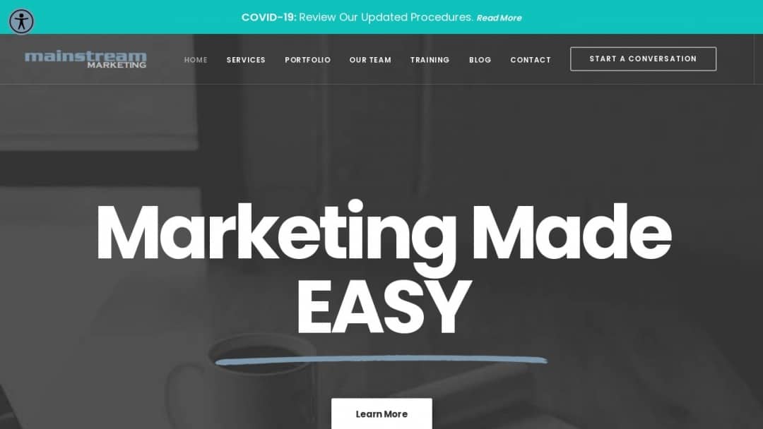 Screenshot of Mainstream Marketing's Website