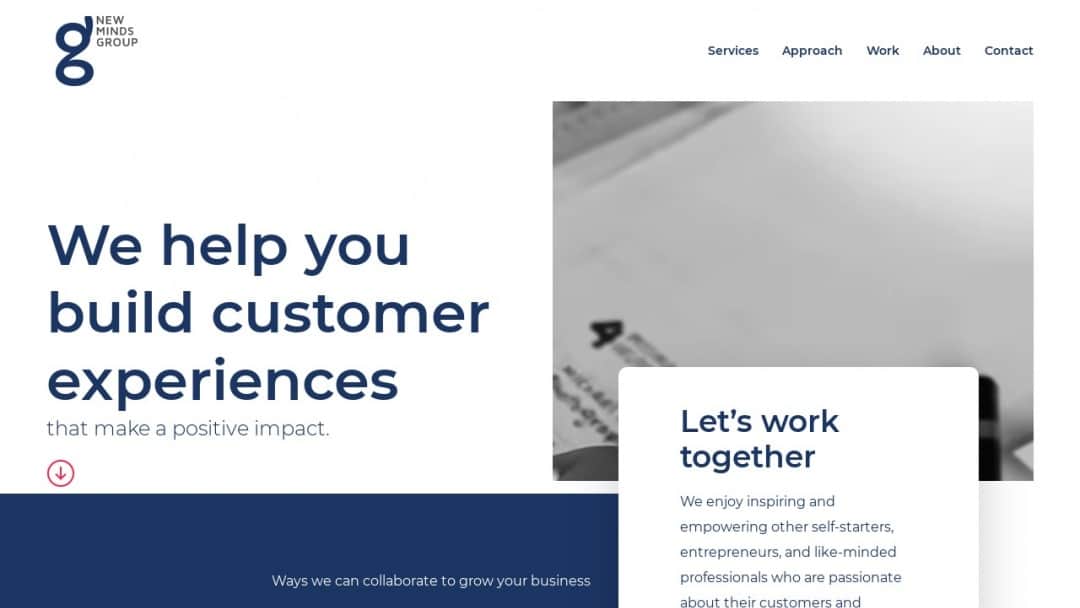 Screenshot of New Minds Group's Website