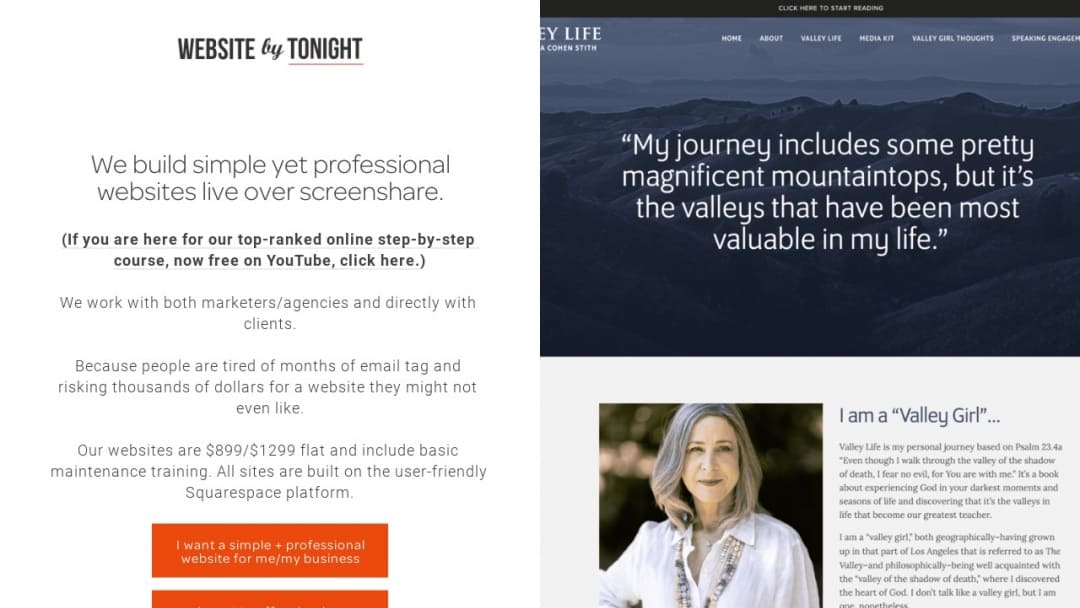 Screenshot of WebsiteByTonight's Website