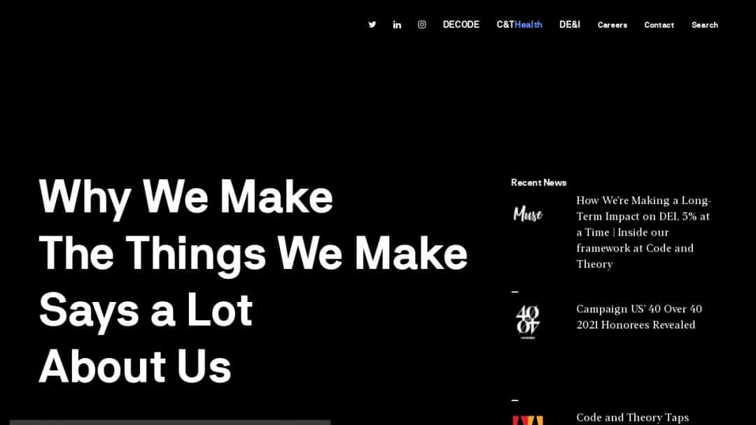 Screenshot of Code and Theory's Website