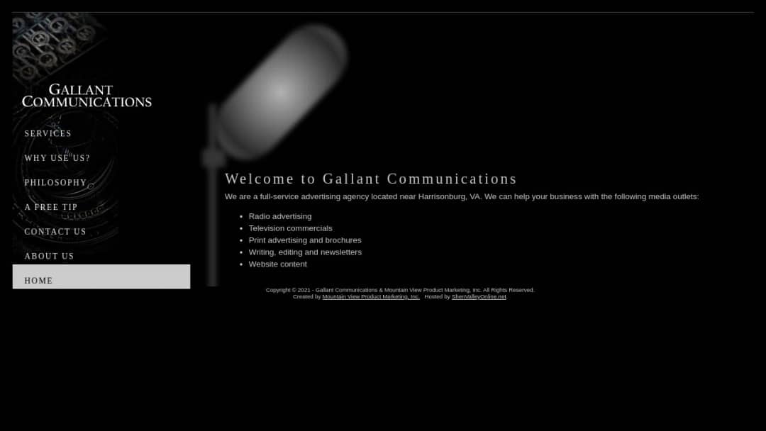 Screenshot of Gallant Communications's Website