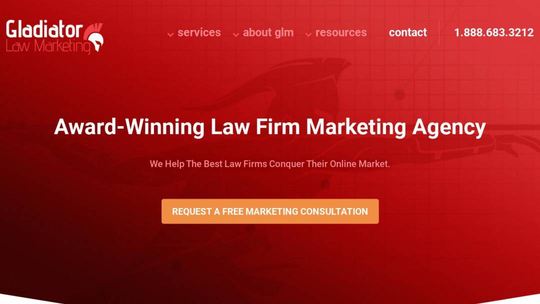 Screenshot of Gladiator Law Marketing's Website
