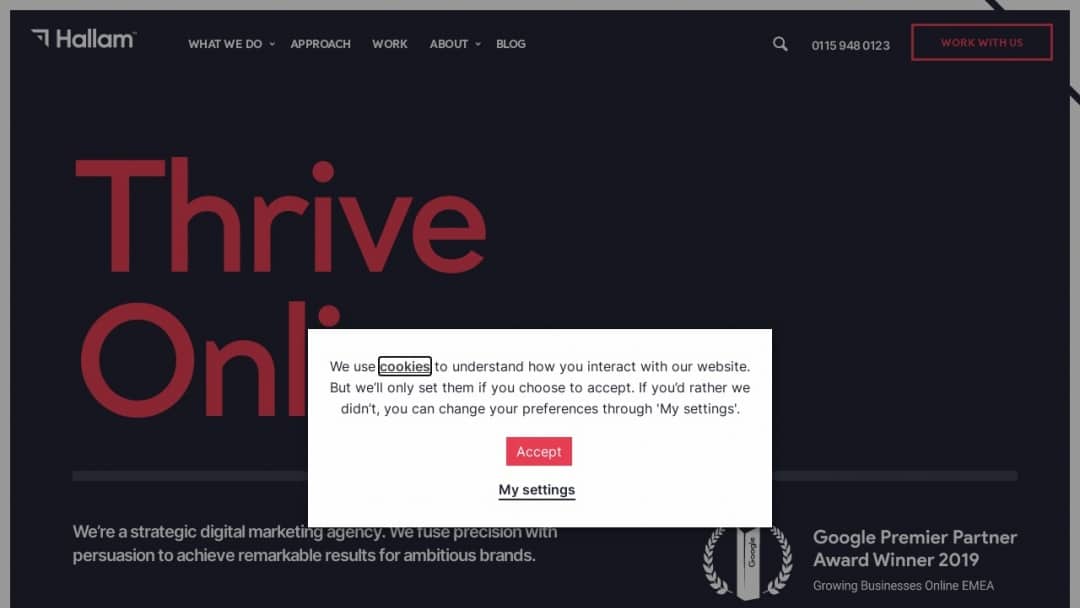 Screenshot of Hallam's Website