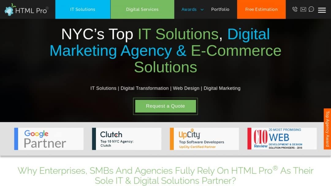 Screenshot of HTML Pro's Website